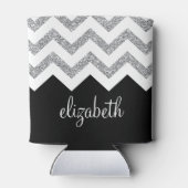 ブラックとシルバーのグリッタープリントシボロンと名前 缶クーラー (裏面)