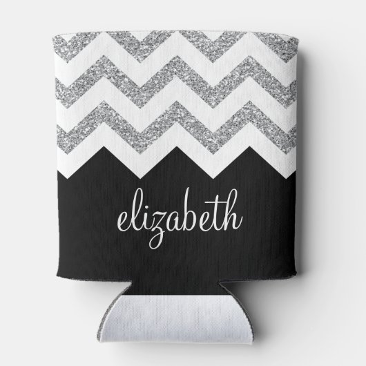 ブラックとシルバーのグリッタープリントシボロンと名前 缶クーラー (裏面)