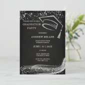ブラックとシルバーのグリッター卒業式 招待状 (スタンド正面)