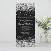 ブラックとシルバーのグリッター スウィート シックスティーン 招待状 (スタンド正面)