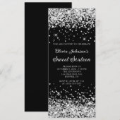 ブラックとシルバーのグリッター スウィート シックスティーン 招待状 (正面/裏面)