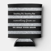 ブラックとシルバーのグリッター ストライプ | ウェディング 缶クーラー (正面)