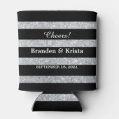 ブラックとシルバーのグリッター ストライプ | ウェディング 缶クーラー (裏面)