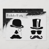 ブラックとシルバーのゲイ バチェラーパーティー招待状 招待状 (正面/裏面)