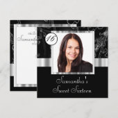 ブラックとシルバーのスイート16 招待状 (正面/裏面)