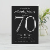 ブラックとシルバーのタイポグラフィー 70歳の誕生日 招待状 (スタンド正面)