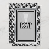 ブラックとシルバーのタキシード バチェラーパーティー オーダーメイド 案内状 (正面/裏面)