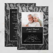 ブラックとシルバーのダマスク 25周年結婚記念日 招待状 (正面/裏面)