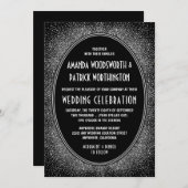 ブラックとシルバーのフォイルのアールデコ結婚式招待状 招待状 (正面/裏面)