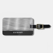 ブラックとシルバーのメタル ラゲッジタグ (正面横)