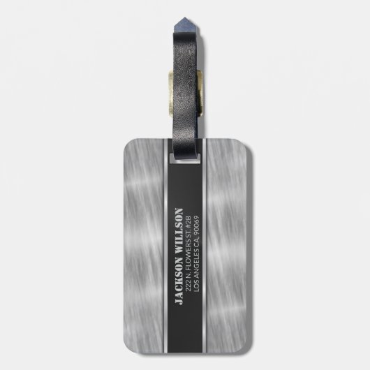 ブラックとシルバーのメタル ラゲッジタグ (裏面縦)