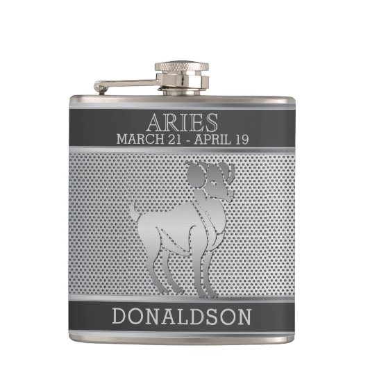 ブラックとシルバーのメッシュフラスコの牡羊座 フラスク (正面)