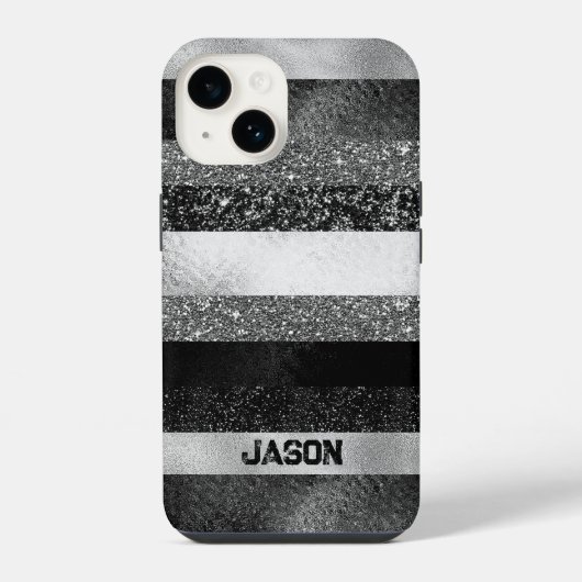 ブラックとシルバーのラメ iPhoneケース (裏面)