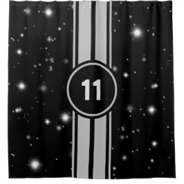 ブラックとシルバーのレーシングストライプ ス シャワーカーテン