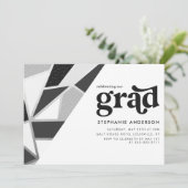 ブラックとシルバーの幾何学的なデザインの卒業パーティー 招待状 (スタンド正面)