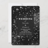 ブラックとシルバーの煌めくライトで華やかな結婚式 招待状 (正面)
