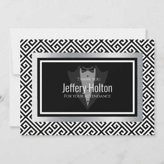 ブラックとシルバーの独身パーティー感謝カード サンキューカード (正面)
