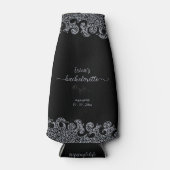 ブラックとシルバーの花のゴシックバチェロレッテパーティー ボトルクーラー (正面)