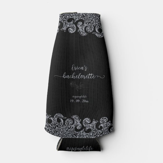 ブラックとシルバーの花のゴシックバチェロレッテパーティー ボトルクーラー (正面)