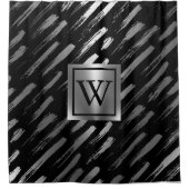 ブラックとシルバーの金属抽象芸術 シャワーカーテン (正面)