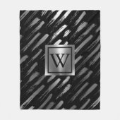 ブラックとシルバーの金属抽象芸術 フリースブランケット (正面)