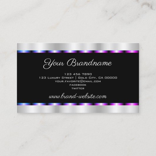 ブラックとシルバーを使用した派手なブルーパープルフレーム 名刺 (裏面)