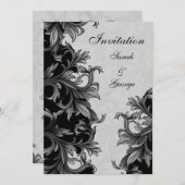 ブラックとシルバーグレーの華やかな結婚式 招待状 (正面/裏面)