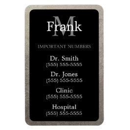 ブラックとシルバーフォイル 重要な電話番号 マグネット