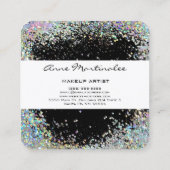 ブラックとシルバーホログラフィックルックフェイクグリッター スクエア名刺 (裏面)