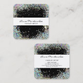ブラックとシルバーホログラフィックルックフェイクグリッター スクエア名刺 (正面/裏面)