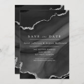 ブラックとシルバー 保存日 招待状 (正面/裏面)