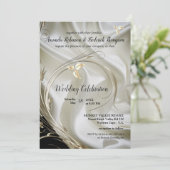 ブラックとシルバー&金ゴールドオンシャンパンシルク結婚ズ 招待状 (スタンド正面)