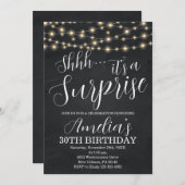 ブラックとストリングライト サプライズ バースデー 招待状 (正面/裏面)