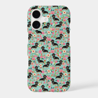 ブラックとタンのダックスフンドの花柄スマホケース - ダックスフンド