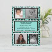 ブラックとターコイズのヒョウ柄写真 卒業パーティ招待状 招待状 (スタンド正面)