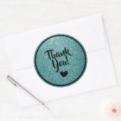 ブラックとターコイズの疑似グリッター感謝 ラウンドシール (封筒)