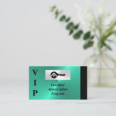 ブラックとターコイズブルーのVIP顧客感謝  名刺 (スタンド正面)