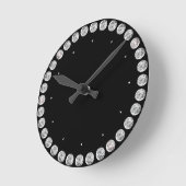 ブラックとダイヤモンドプリントの丸い時計 ラウンド壁時計 (傾斜)