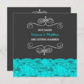 ブラックとティール（緑がかった色）ブルー結婚ズ 招待状 (正面/裏面)