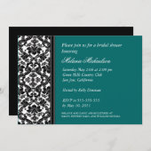 ブラックとテールのダマスク ウェディングシャワー 招待状 (正面/裏面)