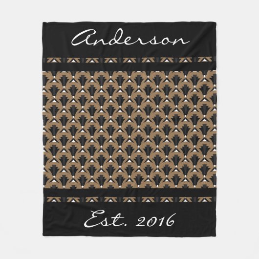 ブラックとトープのアールデコファンパーソナライズされた- フリースブランケット (正面)
