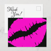 ブラックとネオンピンクのリップスティックカリグラフィーサンクス ポストカード (正面/裏面)