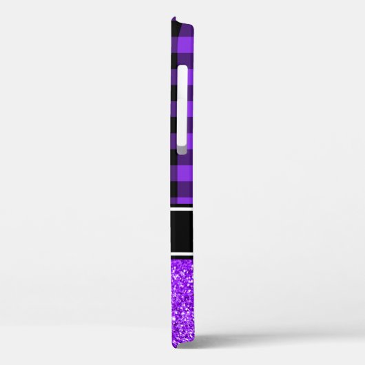 ブラックとバイオレットのグリッター バッファロープレイド モノグラム Case-Mate iPhoneケース (裏面 / 左)