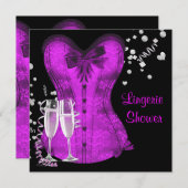 ブラックとパープルのコルセット ブライズメイド パーティー 招待状 (正面/裏面)