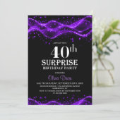ブラックとパープルのサプライズ40歳の誕生日パーティー 招待状 (スタンド正面)