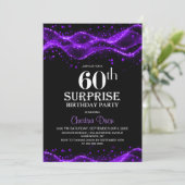 ブラックとパープルのサプライズ60歳の誕生日パーティー 招待状 (スタンド正面)