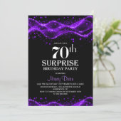 ブラックとパープルのサプライズ70歳の誕生日パーティー 招待状 (スタンド正面)