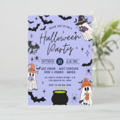 ブラックとパープルのハロウィンパーティー招待状 招待状 (スタンド正面)