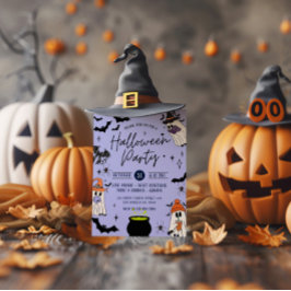 ブラックとパープルのハロウィンパーティー招待状 招待状