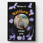 ブラックとパープルのハロウィン誕生日パーティーウェルカム フォトプラーク (正面)